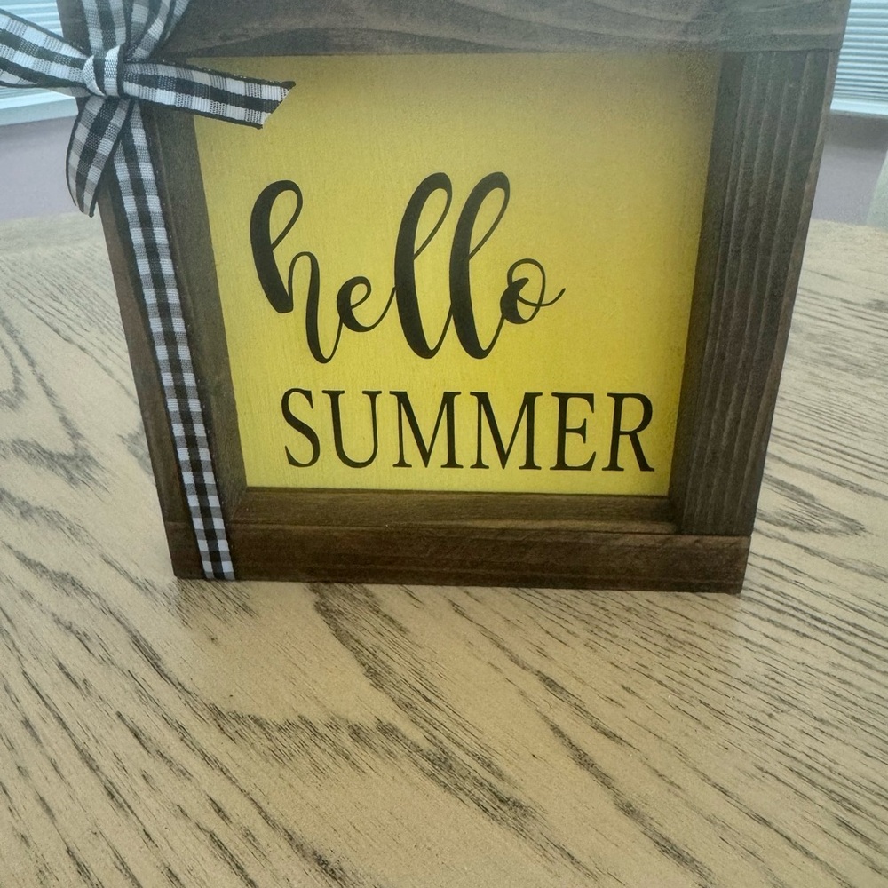 Yellow 'Hello Summer' Wooden Sign